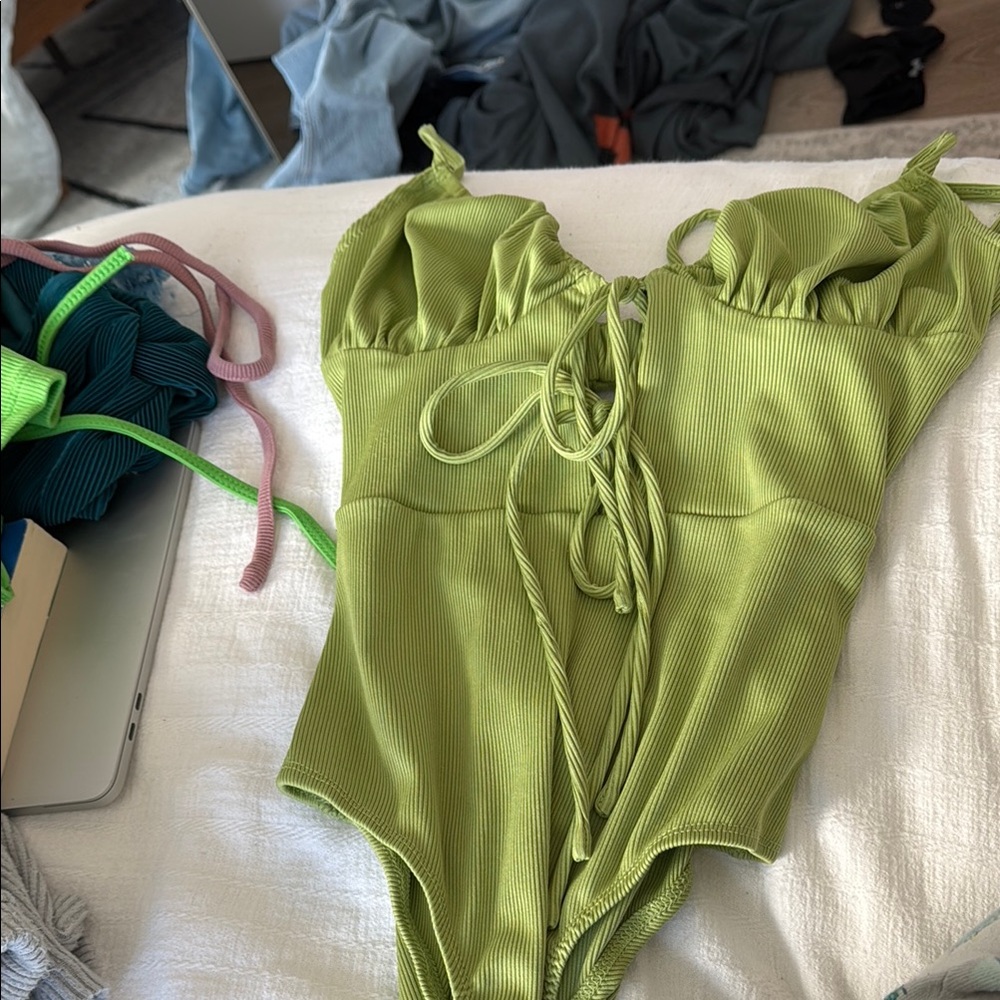 Green Ribbed Bodysuit